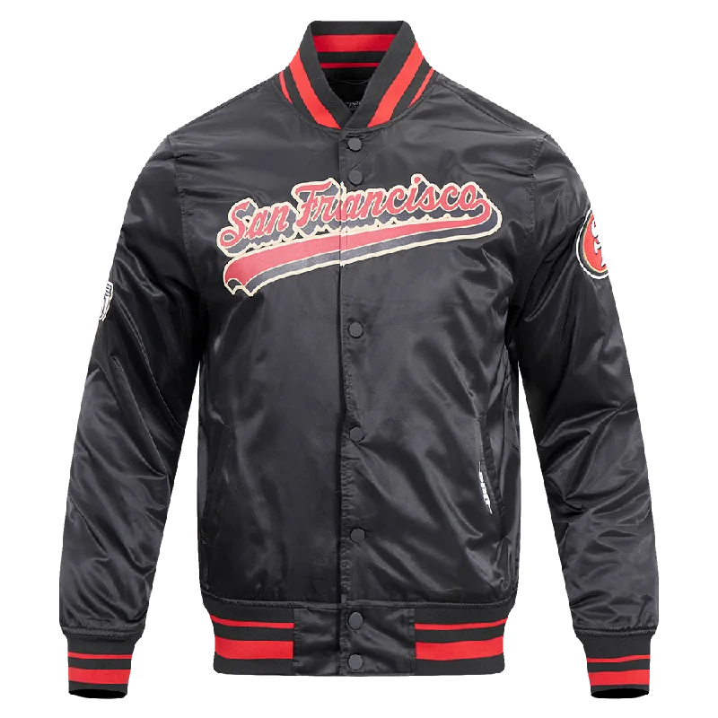 NFL SAN FRANCISCO 49ERS SCRIPT TAIL MEN'S SATIN JACKET (BLACK/RED/BLACK)