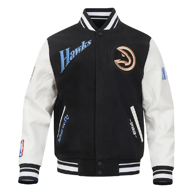 NBA ATLANTA HAWKS CITY EDITION 24-25 MEN'S RIB WOOL VARSITY JACKET (BLACK/WHITE)