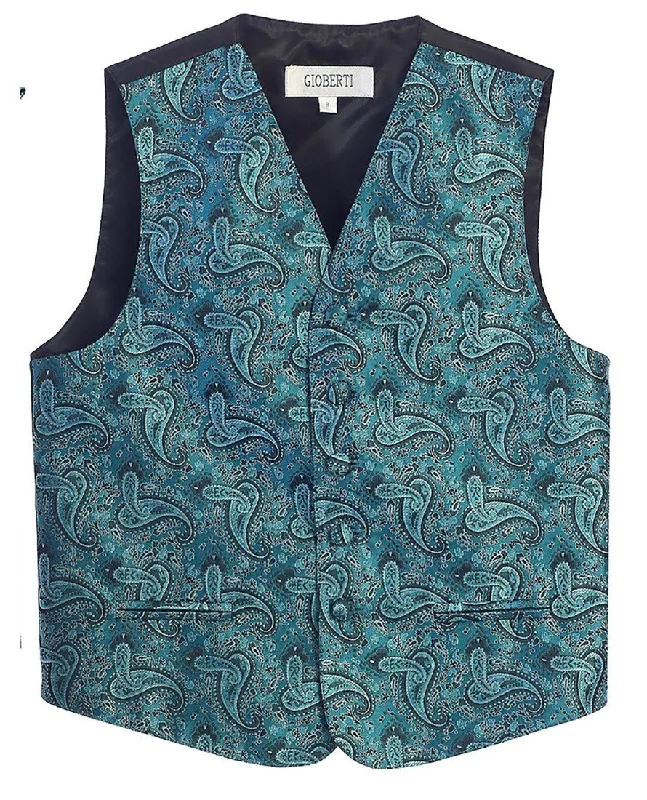 Turquoise Formal Boys Paisley Tuxedo Vest Set