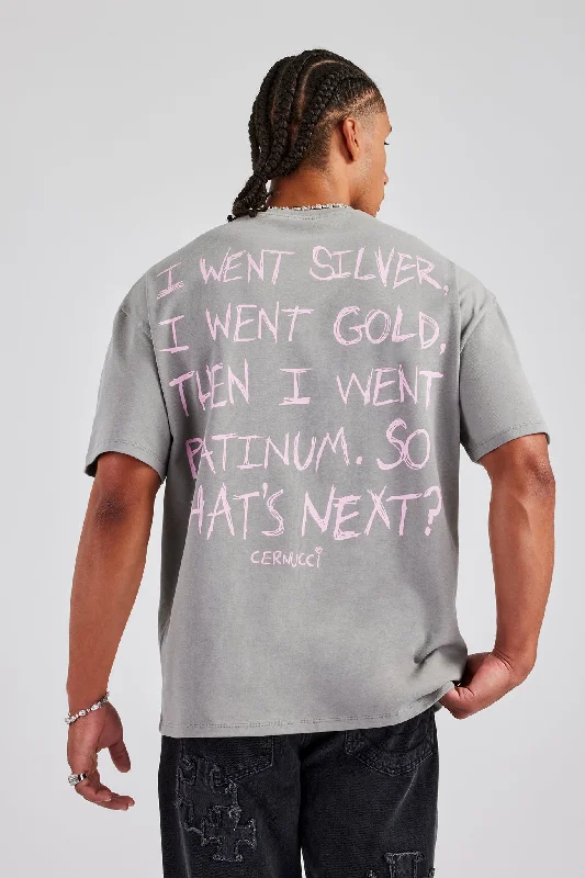 Platinum Back Quote Oversized T-Shirt - Charcoal