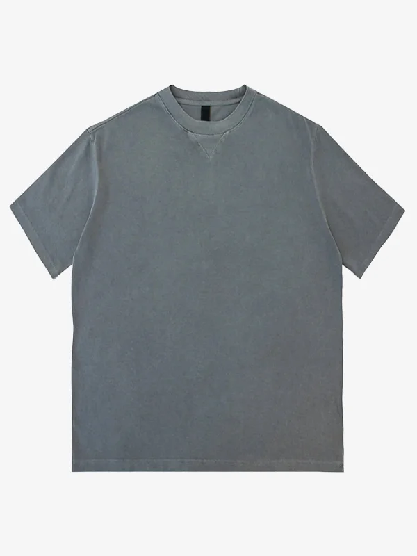 Washed V-Gusset Crewneck Cotton T-shirt