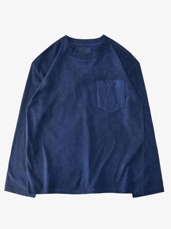 Natural Indigo Dyed Long Sleeve Cotton T-shirt